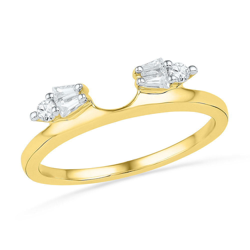 14kt Yellow Gold Womens Baguette Diamond Ring Guard Wrap Solitaire Enhancer 1/5 Cttw