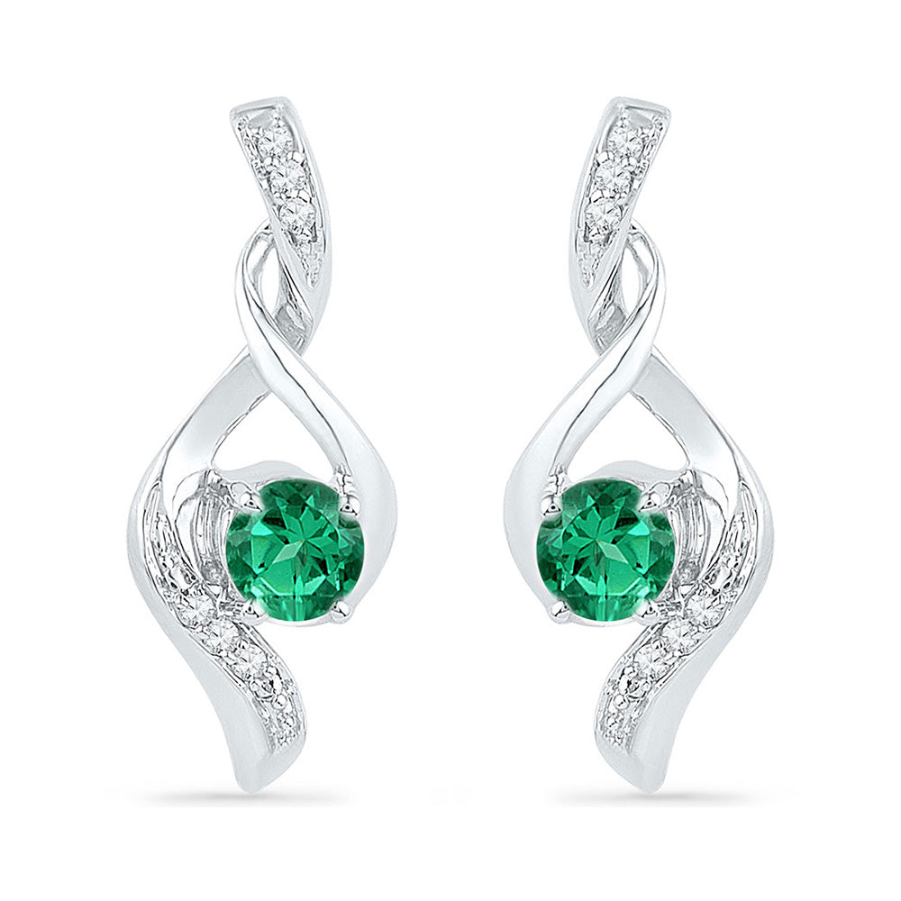 10kt White Gold Womens Round Synthetic Emerald Fashion Earrings 1/3 Cttw