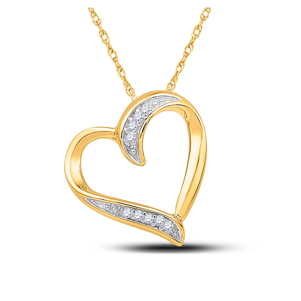 10kt Yellow Gold Womens Round Diamond Heart Outline Pendant .03 Cttw