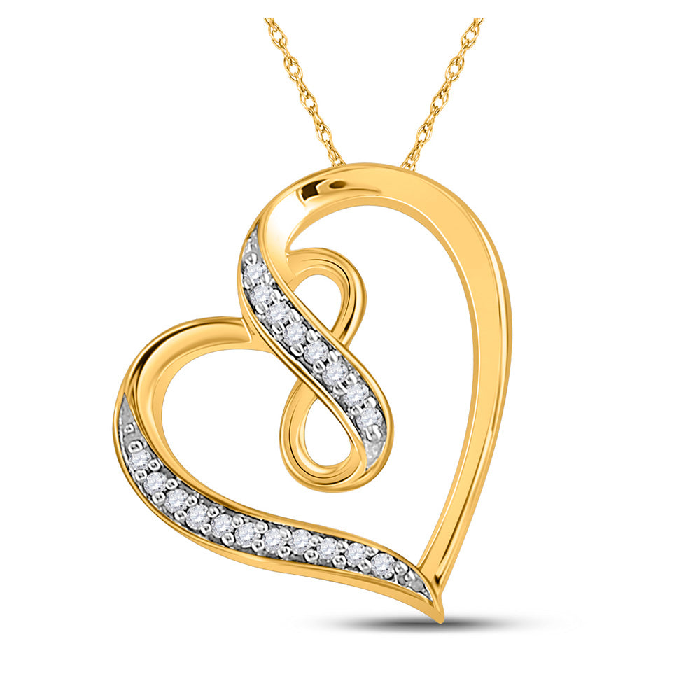 10kt Yellow Gold Womens Round Diamond Heart Infinity Pendant 1/20 Cttw