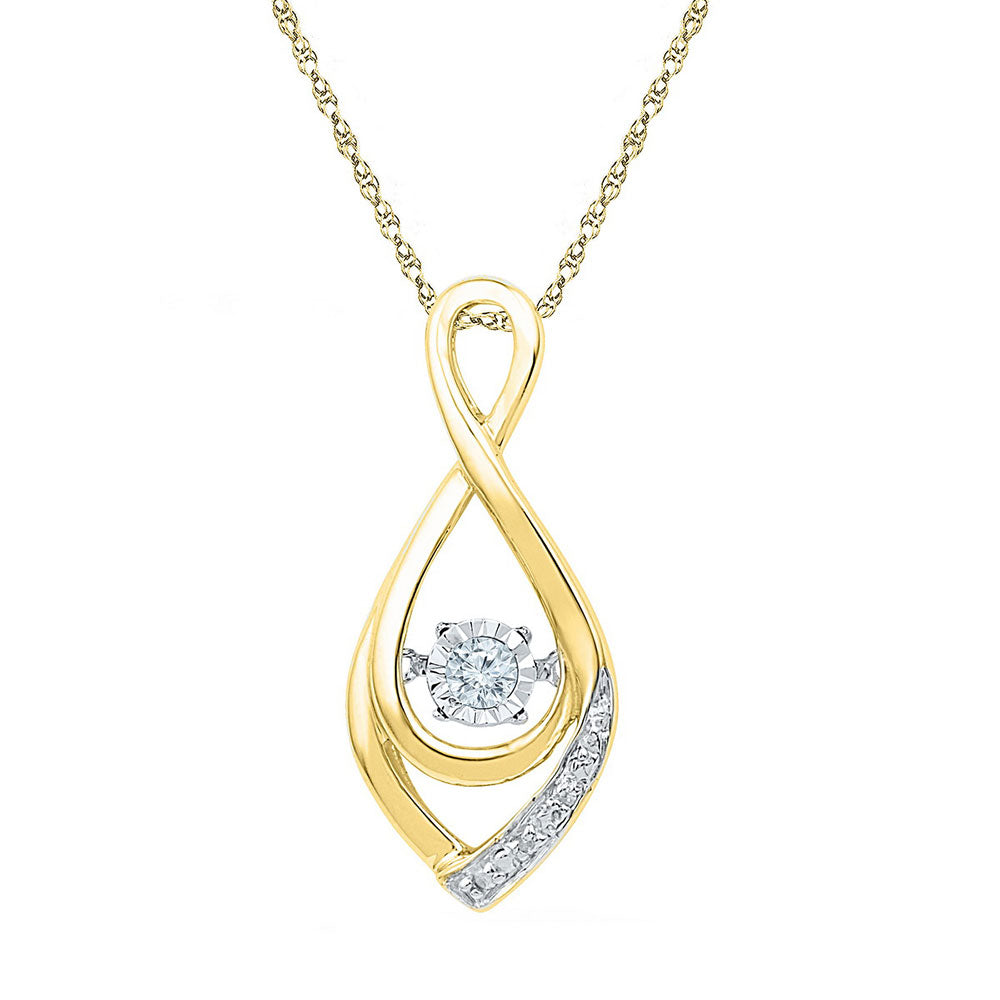 10kt Yellow Gold Womens Round Diamond Moving Twinkle Solitaire Teardrop Pendant 1/20 Cttw