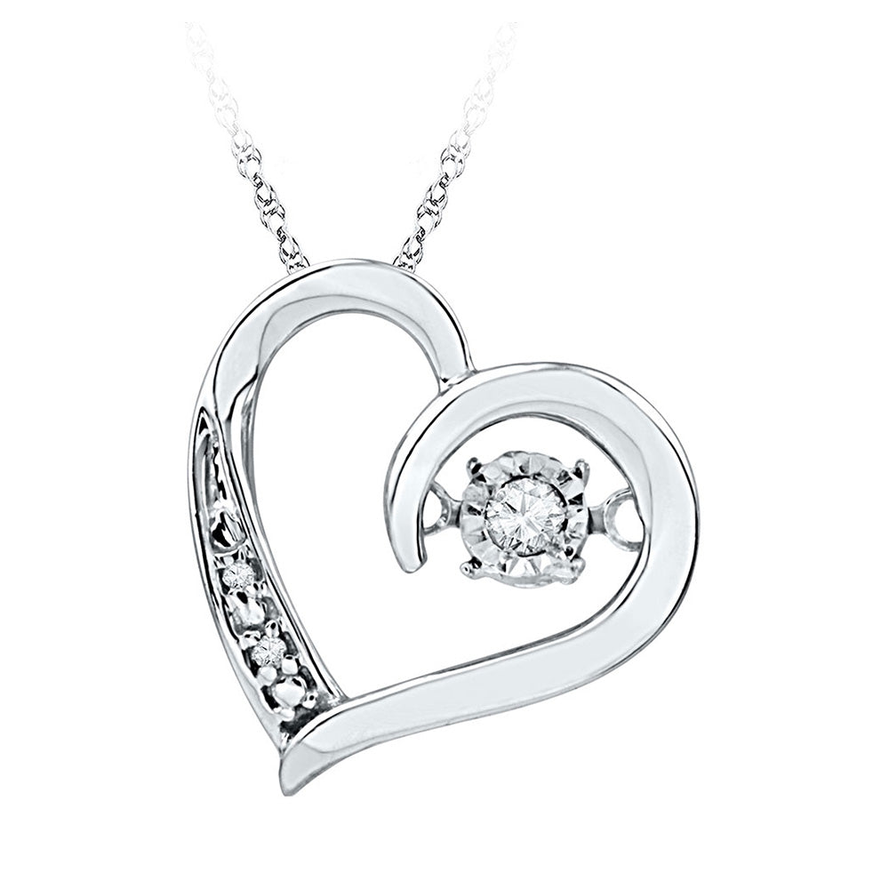 10kt White Gold Womens Round Diamond Heart Twinkle Moving Pendant 1/20 Cttw