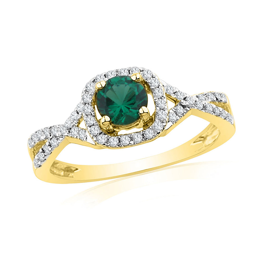 10kt Yellow Gold Womens Round Lab-Created Emerald Solitaire Diamond Ring 3/4 Cttw