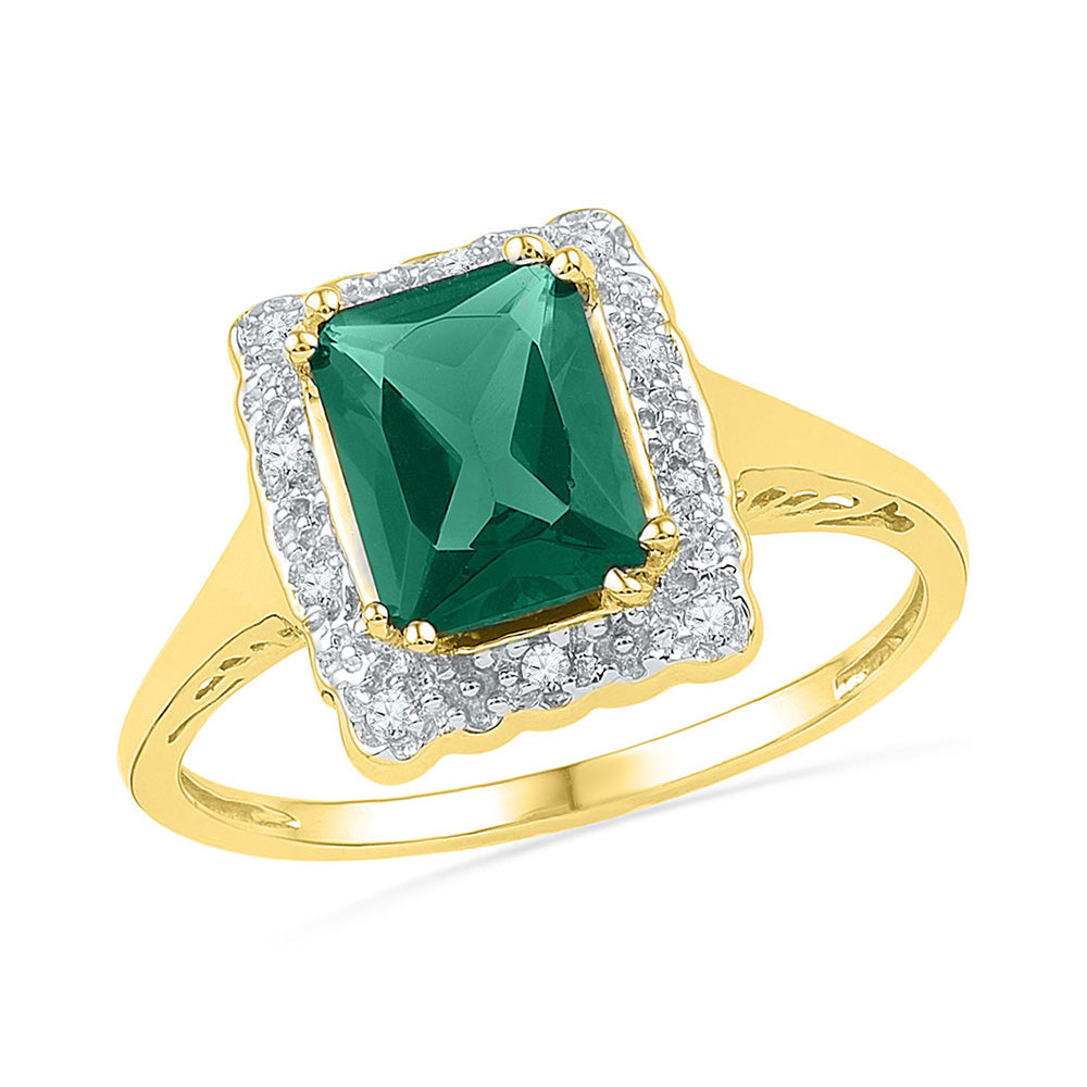 10kt Yellow Gold Womens Emerald Lab-Created Emerald Solitaire Ring 1-3/4 Cttw