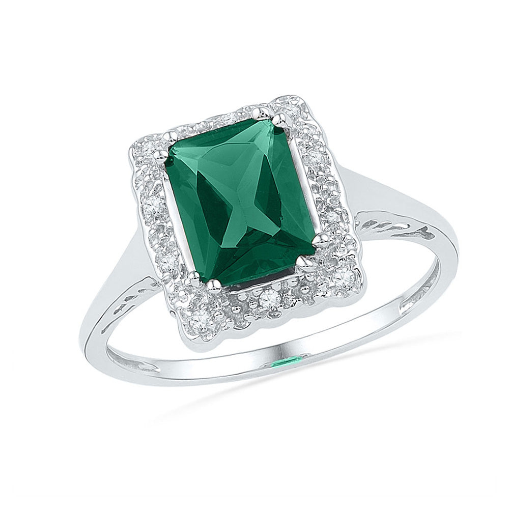 Sterling Silver Womens Lab-Created Emerald Solitaire Diamond Ring 1-3/4 Cttw