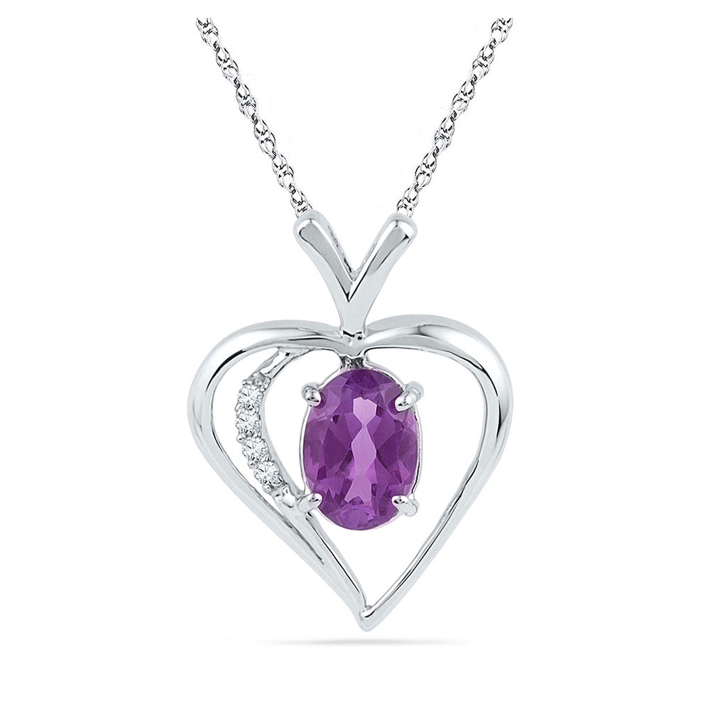 Sterling Silver Womens Round Synthetic Amethyst Heart Pendant 3/4 Cttw