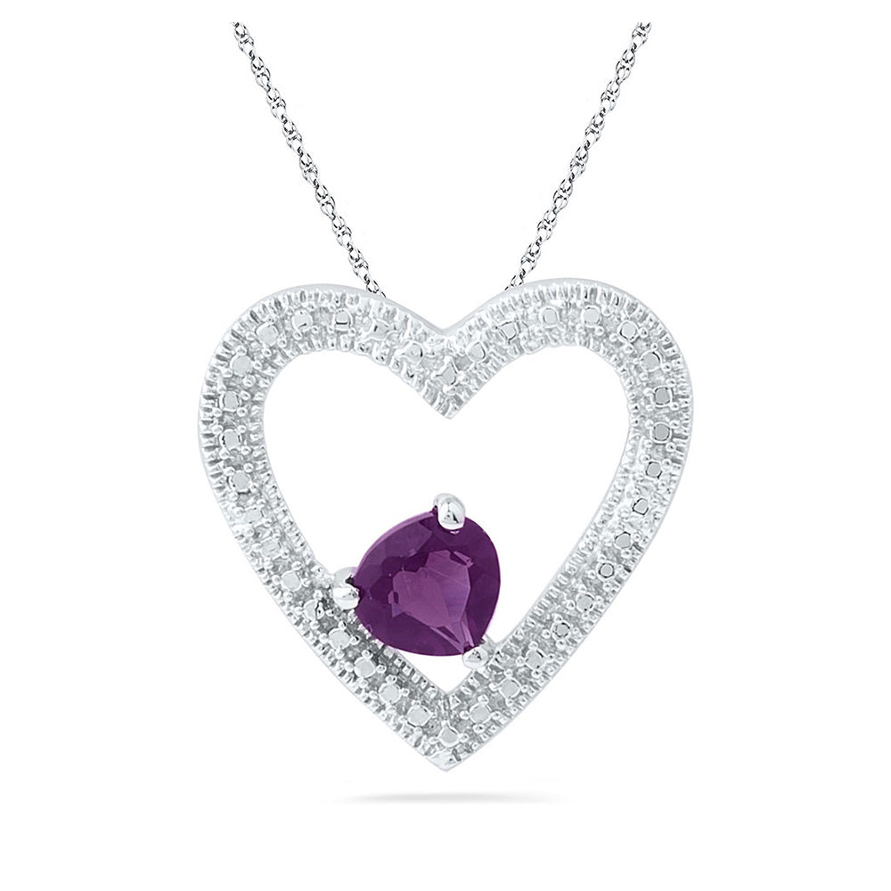 Sterling Silver Womens Round Synthetic Amethyst Solitaire Heart Pendant 5/8 Cttw