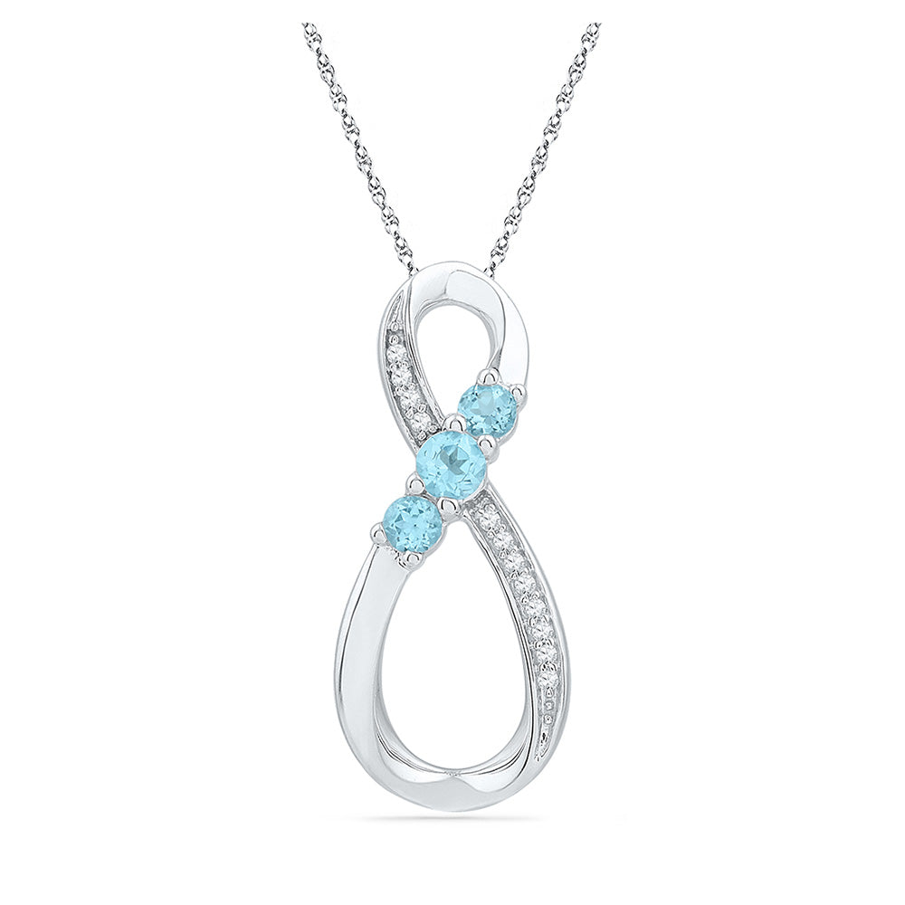 Sterling Silver Womens Round Synthetic Blue Topaz 3-Stone Infinity Pendant 1/3 Cttw