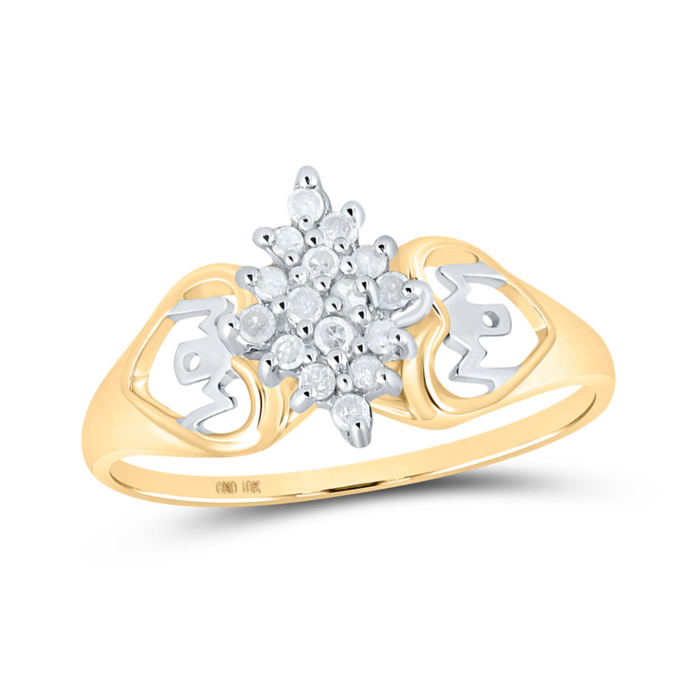 10kt Yellow Gold Womens Round Diamond Mom Heart Cluster Ring 1/6 Cttw