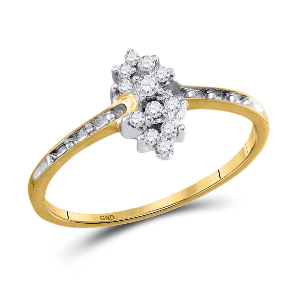 10kt Yellow Gold Womens Round Prong-set Diamond Small Cluster Ring 1/8 Cttw