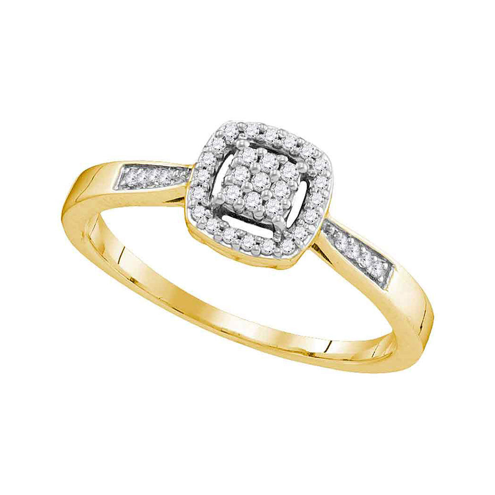 10kt Yellow Gold Womens Round Diamond Square Cluster Ring 1/8 Cttw