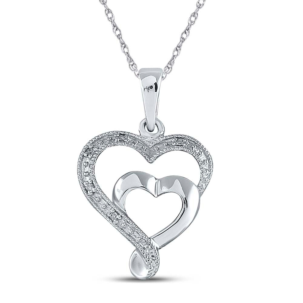 Sterling Silver Womens Round Diamond Heart Pendant .02 Cttw