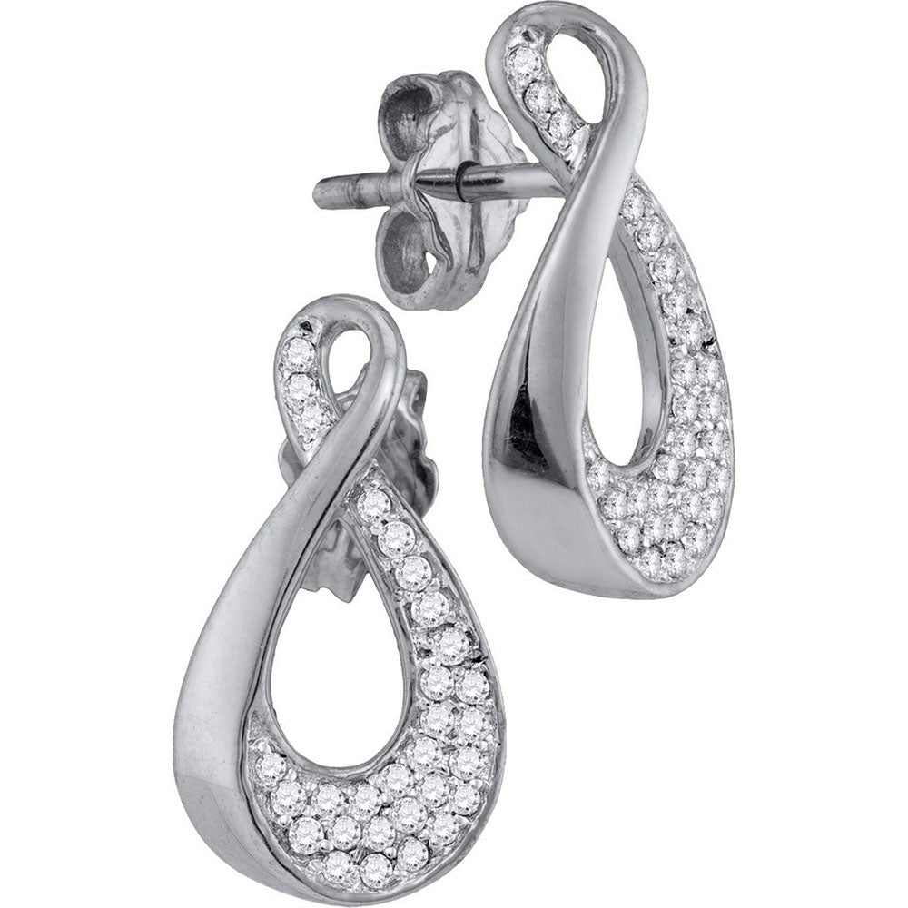 10kt White Gold Womens Round Diamond Teardrop Cluster Earrings 1/5 Cttw
