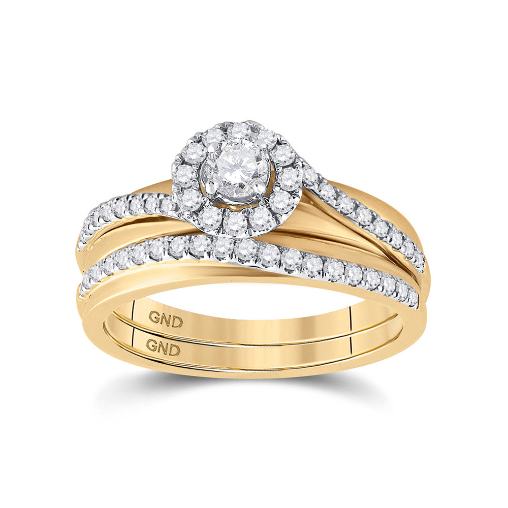 10kt Yellow Gold Round Diamond Bridal Wedding Ring Band Set 5/8 Cttw