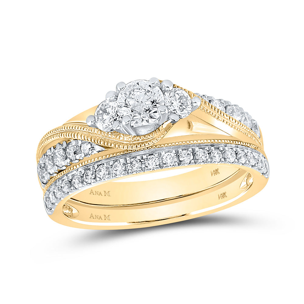 14kt Yellow Gold Round Diamond Bridal Wedding Ring Band Set 7/8 Cttw