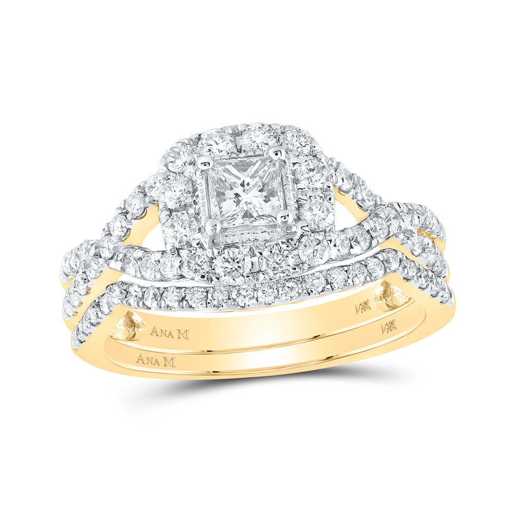 14kt Yellow Gold Princess Diamond Twist Bridal Wedding Ring Band Set 1 Cttw