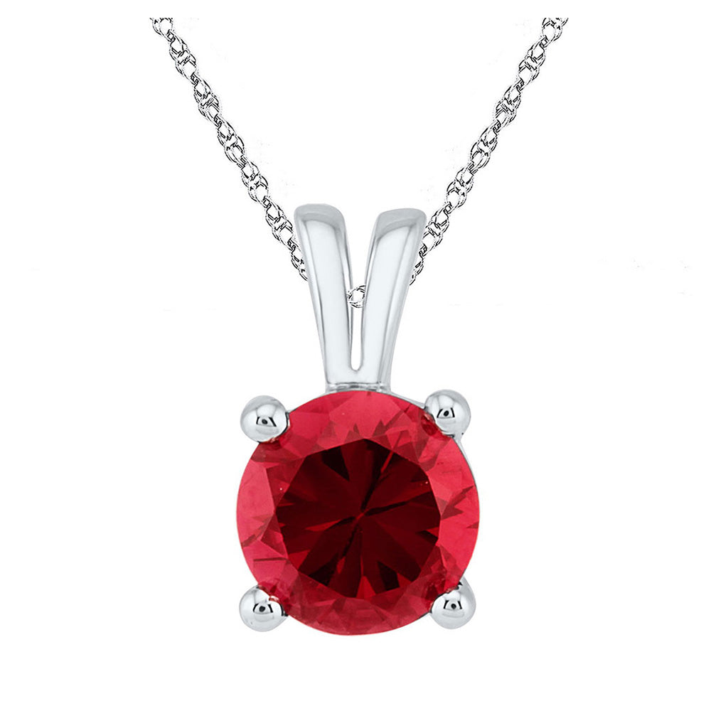 10kt White Gold Womens Round Synthetic Ruby Solitaire Pendant 1-1/3 Cttw