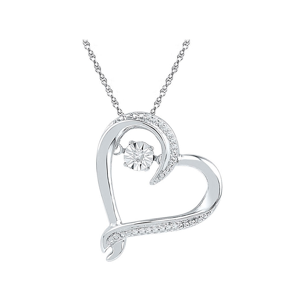 10kt White Gold Womens Moving Twinkle Round Diamond Heart Pendant 1/20 Cttw