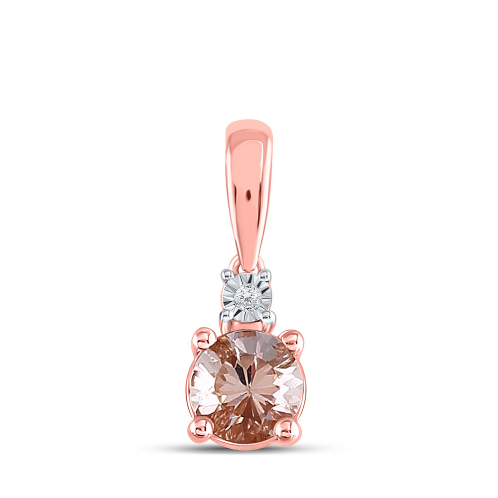 10kt Rose Gold Womens Round Synthetic Morganite Solitaire Pendant 5/8 Cttw