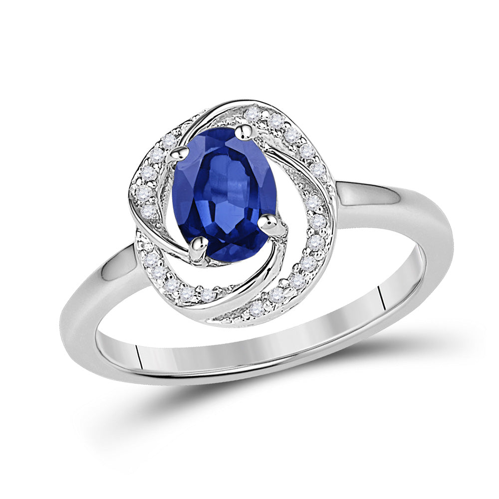 10kt White Gold Womens Oval Lab-Created Blue Sapphire Solitaire Ring 1-1/4 Cttw
