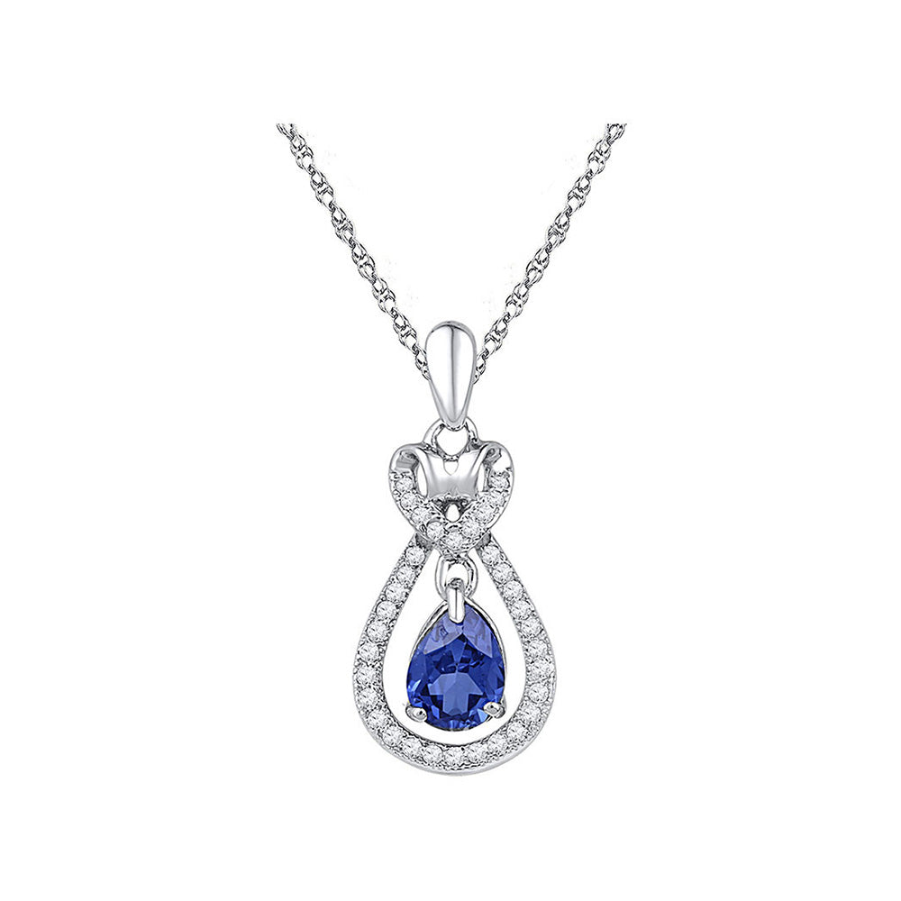 10kt White Gold Womens Oval Synthetic Blue Sapphire Solitaire Pendant 1/6 Cttw