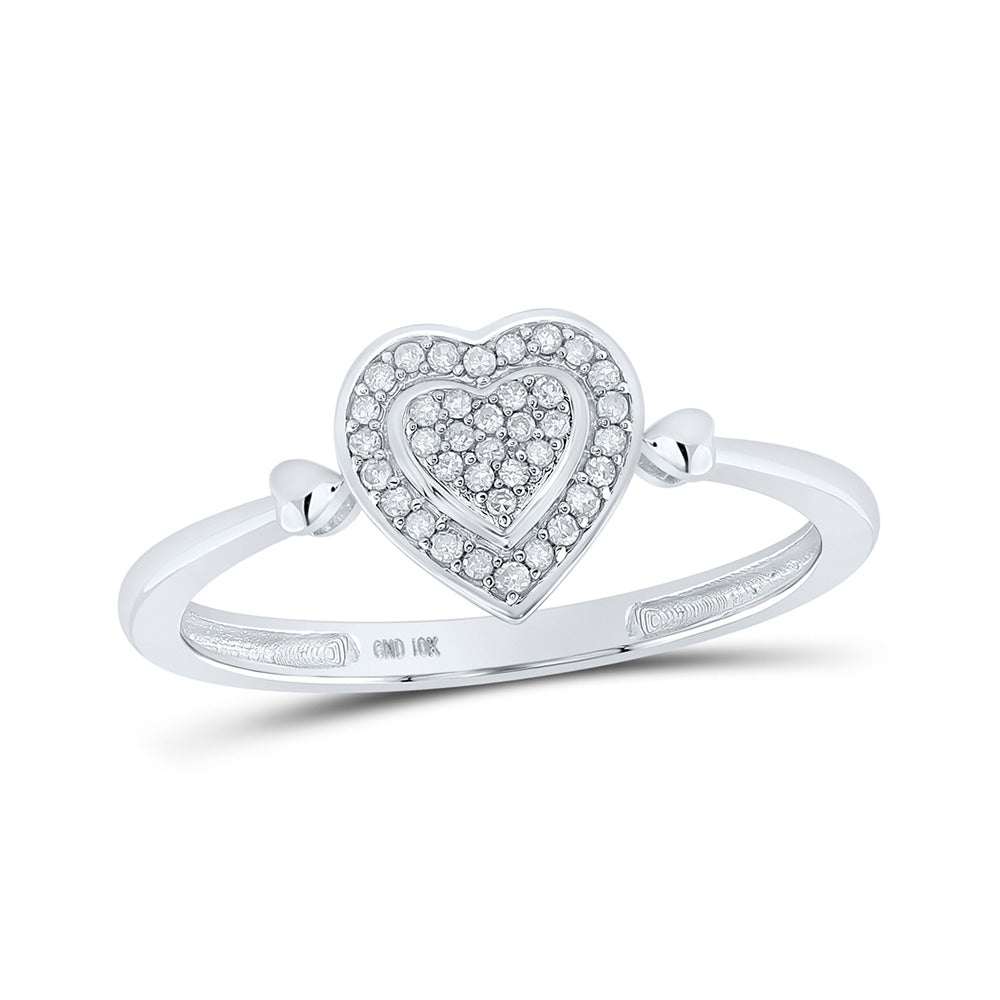 10kt White Gold Womens Round Diamond Heart Frame Cluster Ring 1/10 Cttw