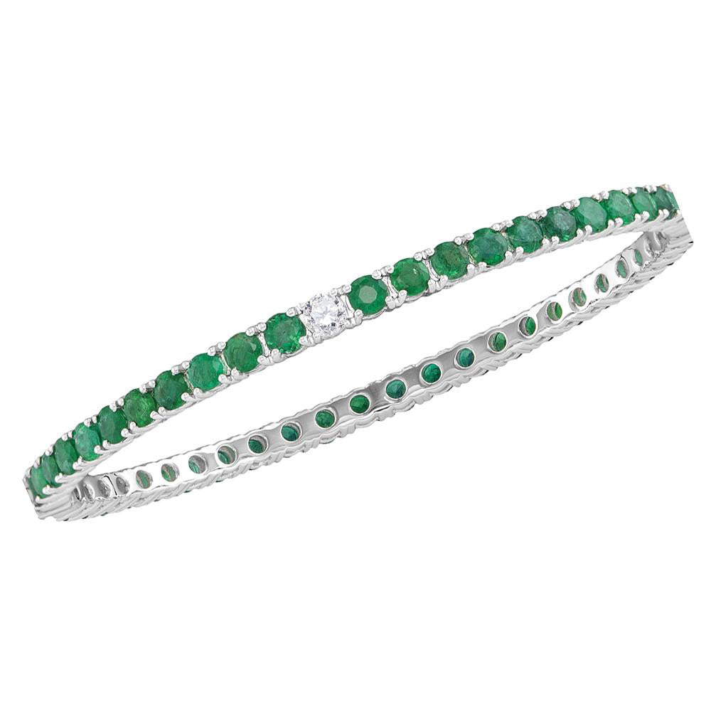 18kt White Gold Womens Emerald Synthetic Emerald Bangle Bracelet 7-5/8 Cttw