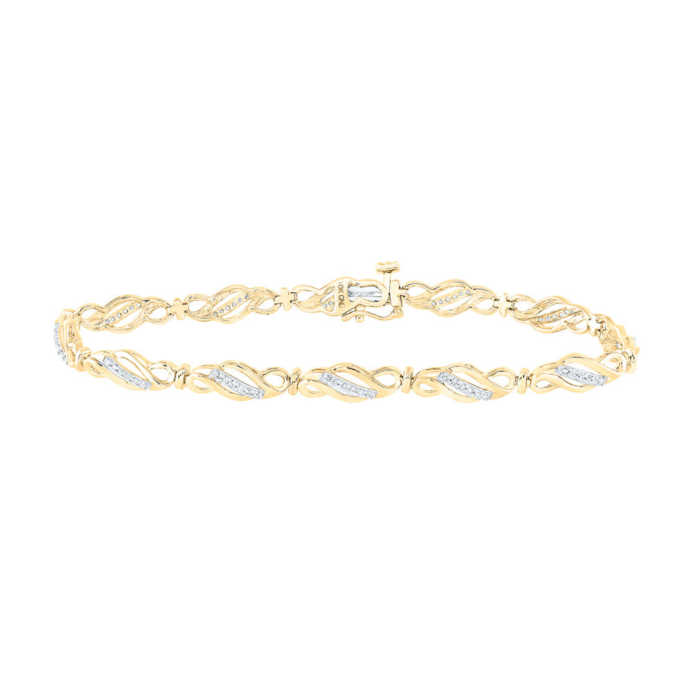 10kt Yellow Gold Womens Round Diamond Fashion Link Bracelet 1/3 Cttw