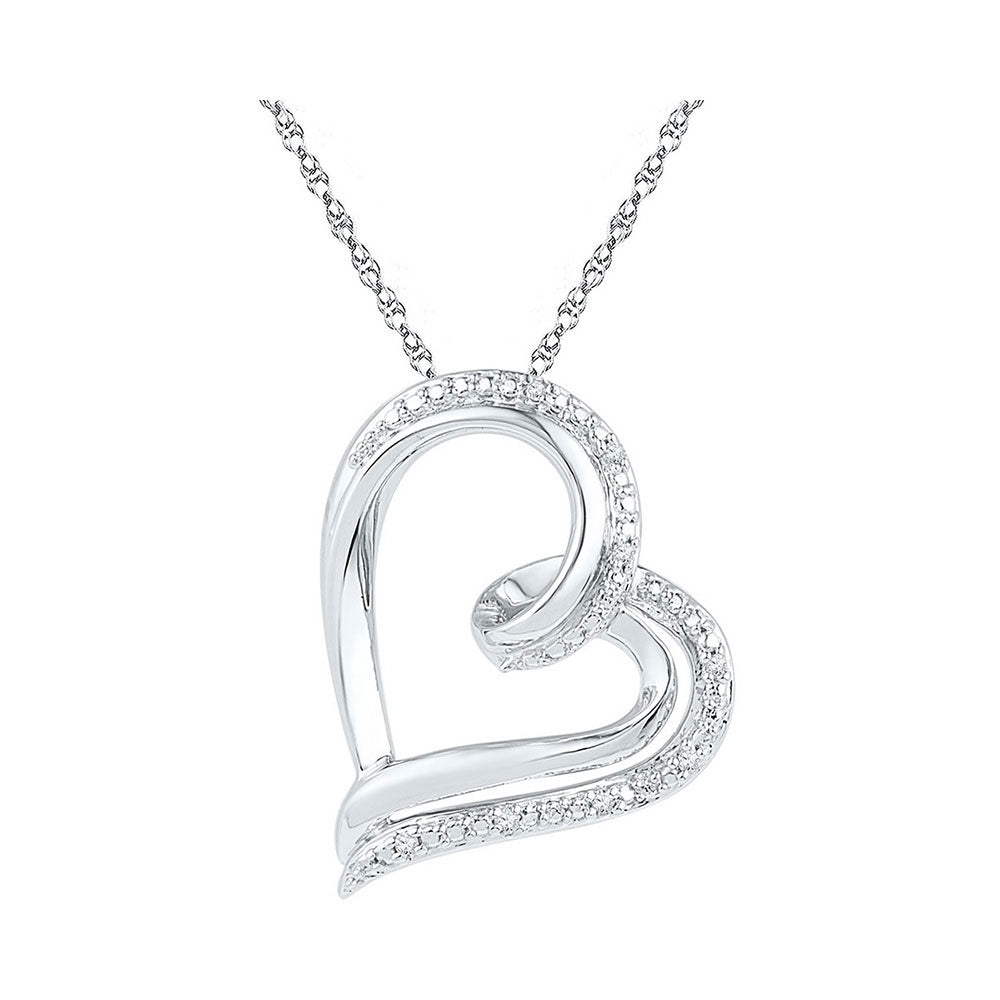 Sterling Silver Womens Round Diamond Heart Pendant .03 Cttw