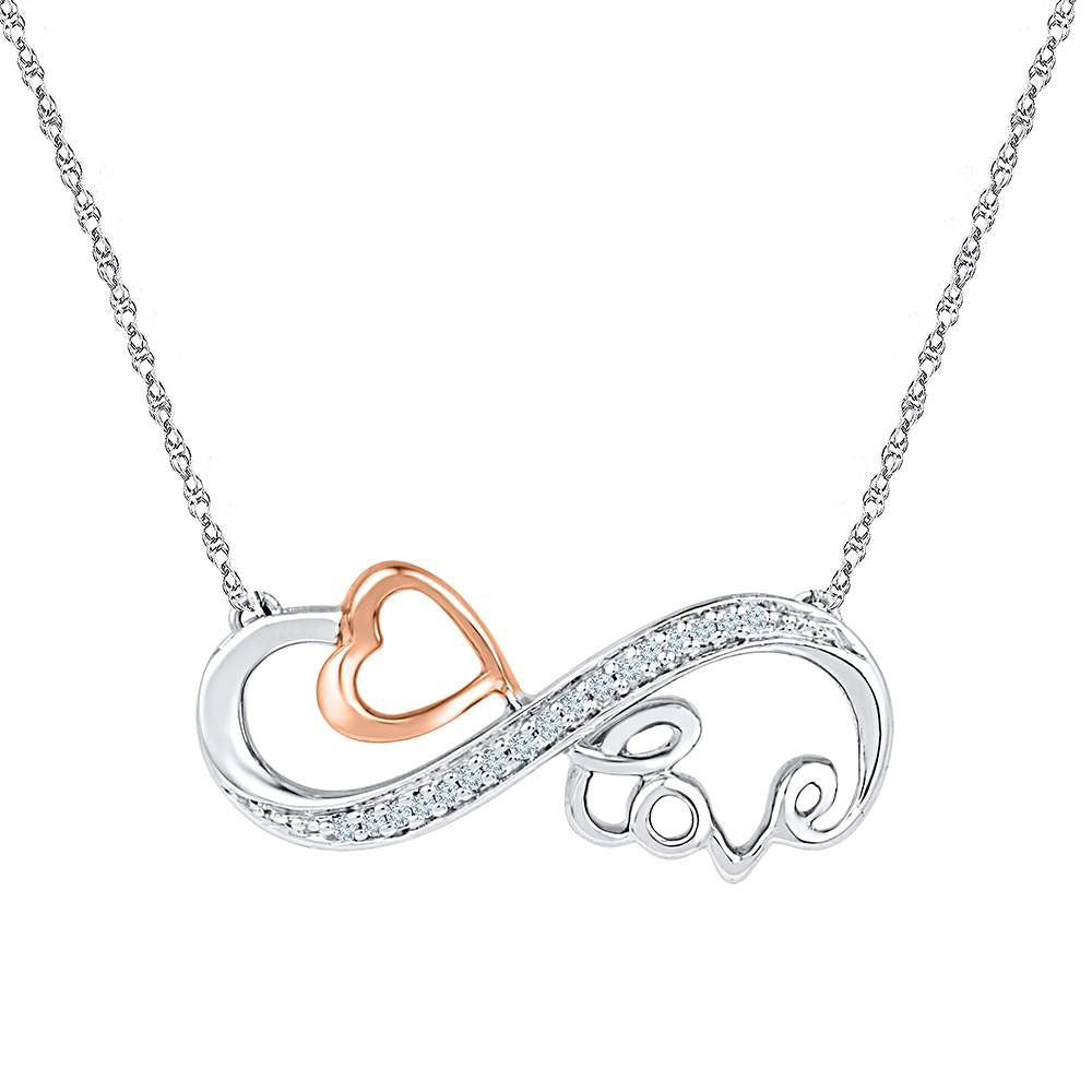 Gold Heart Love Infinity Necklace 1/20 Cttw Round Natural Diamond Womens
