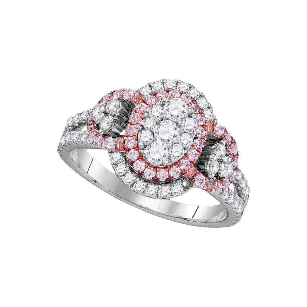 14kt White Gold Womens Round Pink Diamond Oval Cluster Ring 1-1/4 Cttw
