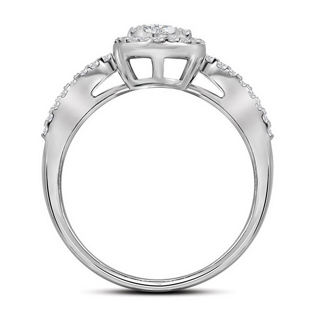 10kt White Gold Round Diamond Oval Cluster Bridal Wedding Engagement Ring 1-3/8 Cttw