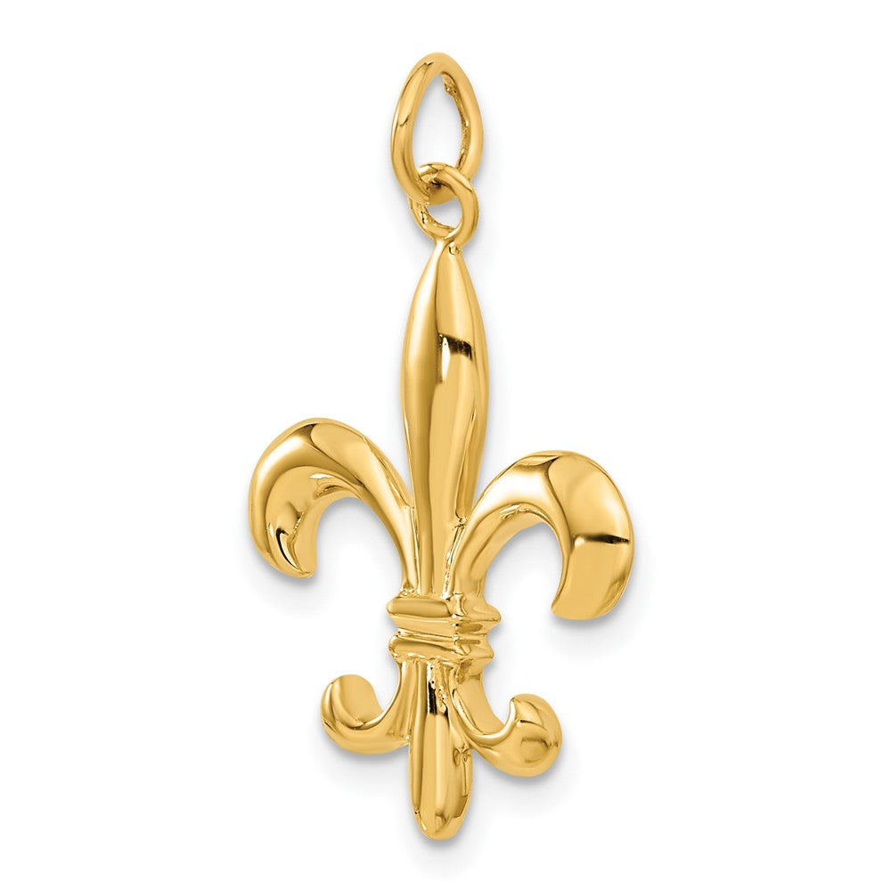 10k Yellow Gold 20 mm Solid Fleur de Lis 3-D Charm (3.06 grams)