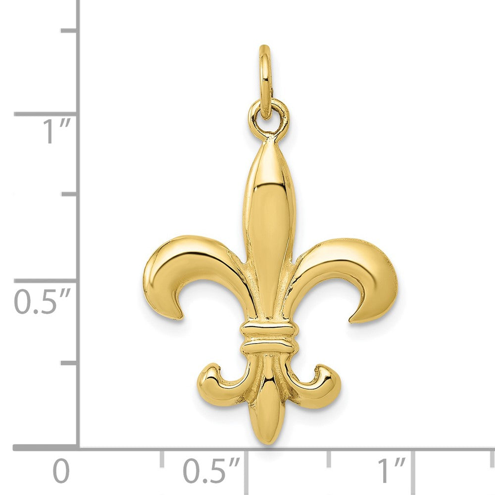 10k Yellow Gold 20 mm Solid Fleur de Lis 3-D Charm (3.06 grams)