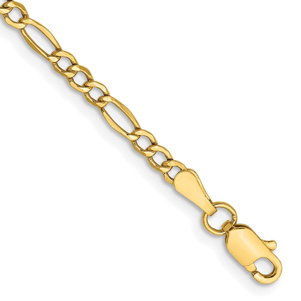 10k Yellow Gold 2.5 mm Semi-Solid Figaro Chain Anklet (1.19 grams)