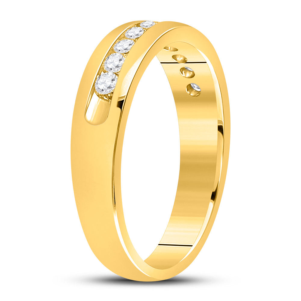 14kt Yellow Gold Mens Round Diamond Wedding Single Row Band Ring 1/2 Cttw