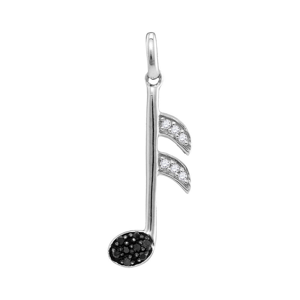 Sterling Silver Womens Round Black Color Enhanced Diamond Music 16th Note Pendant 1/20 Cttw