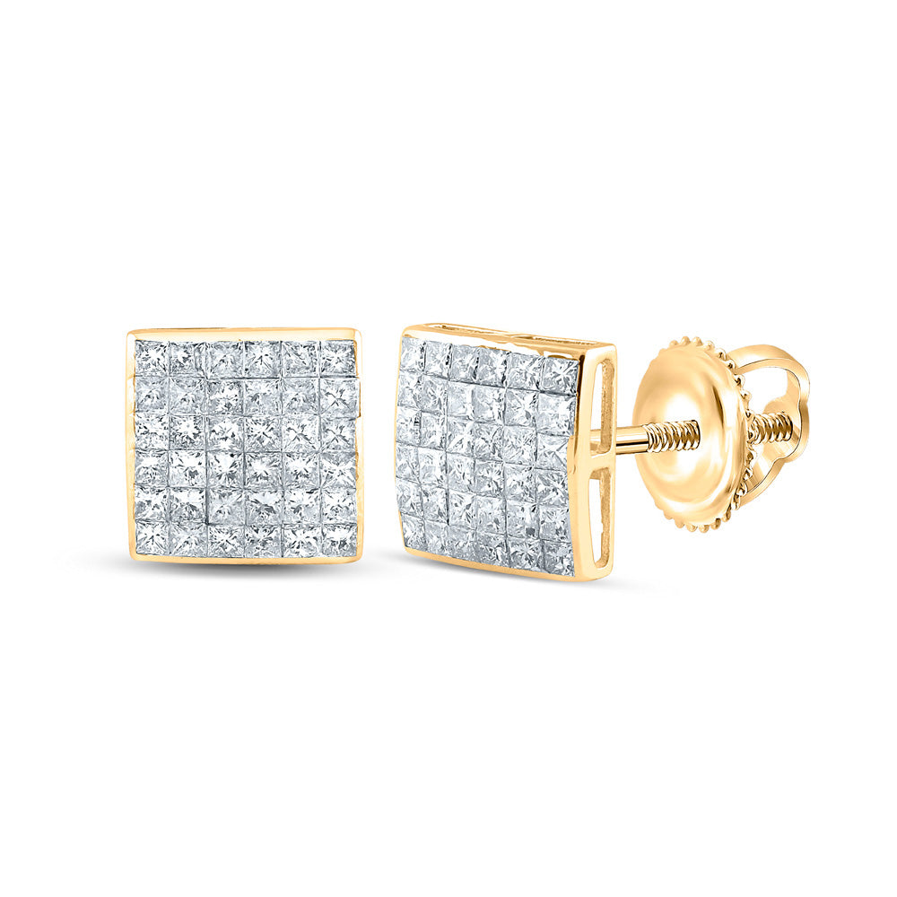 14kt Yellow Gold Womens Princess Diamond Square Earrings 1-1/2 Cttw