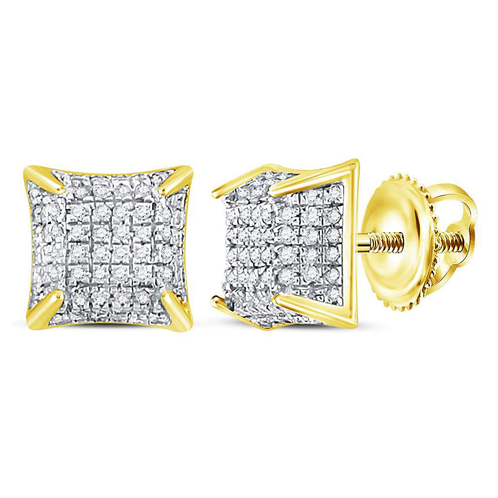 10kt Yellow Gold Round Diamond Square Stud Earrings 1/3 Cttw
