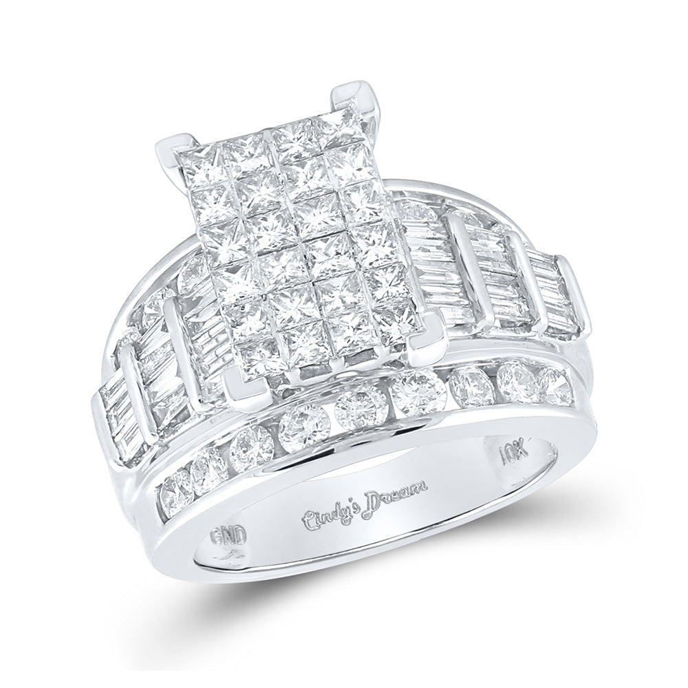 10kt White Gold Princess Diamond Cluster Bridal Wedding Engagement Ring 3 Cttw