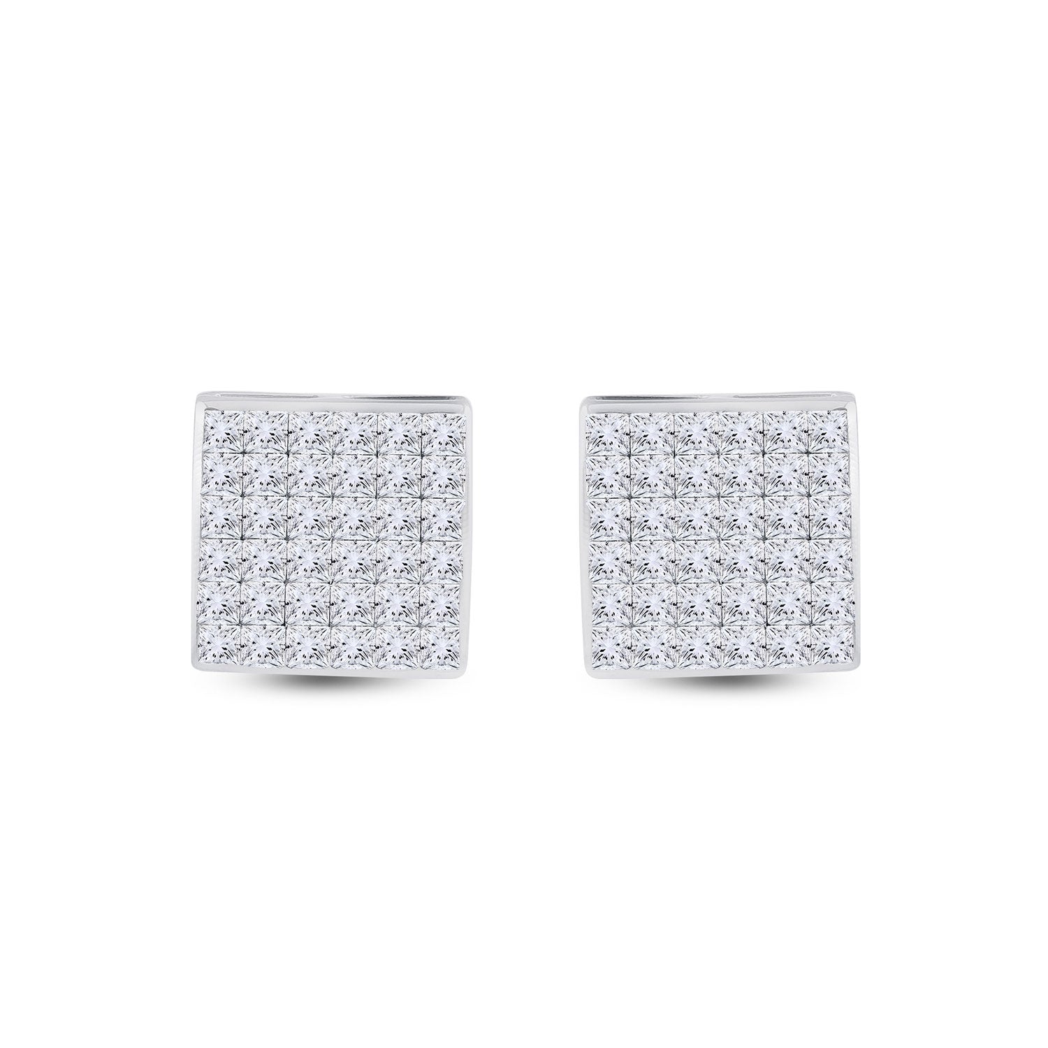 14kt White Gold Womens Princess Diamond Square Earrings 1-1/2 Cttw