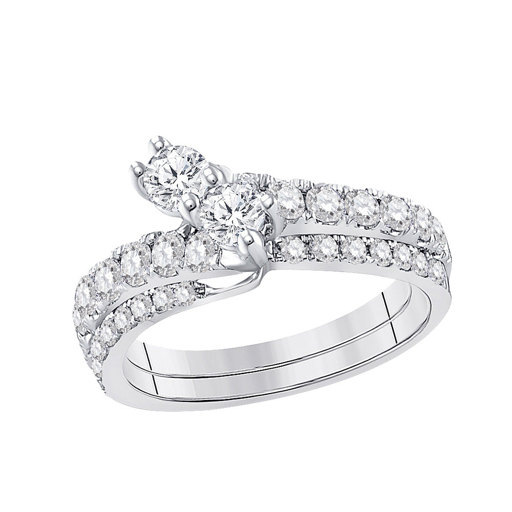 14kt White Gold Round Diamond 2-stone Bridal Wedding Engagement Ring 3/4 Cttw