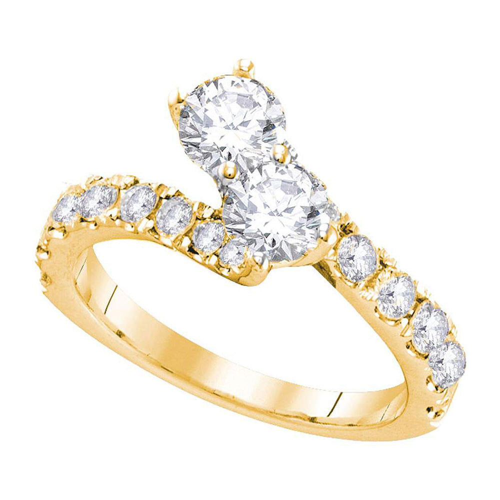 14kt Yellow Gold Round Diamond 2-stone Bridal Wedding Engagement Ring 1 Cttw