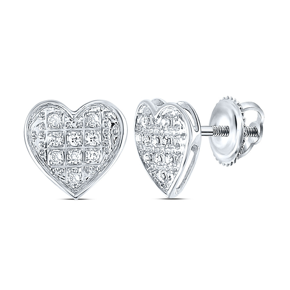 10kt White Gold Womens Round Diamond Heart Earrings 1/20 Cttw