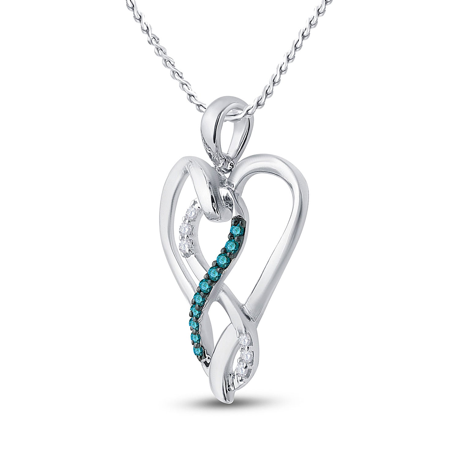 Sterling Silver Womens Round Blue Color Enhanced Diamond Heart Infinity Pendant 1/10 Cttw