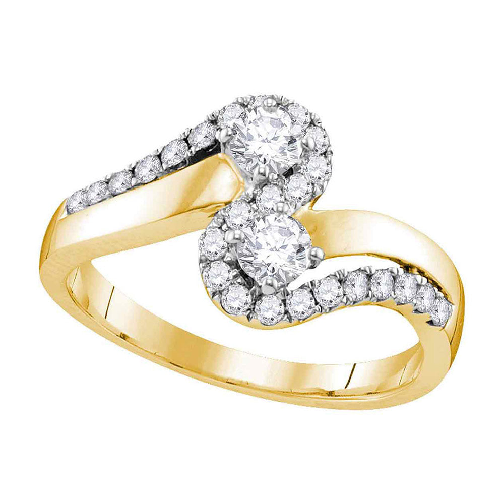 10kt Yellow Gold Diamond 2-Stone Engagement Bridal Ring 3/4 Cttw
