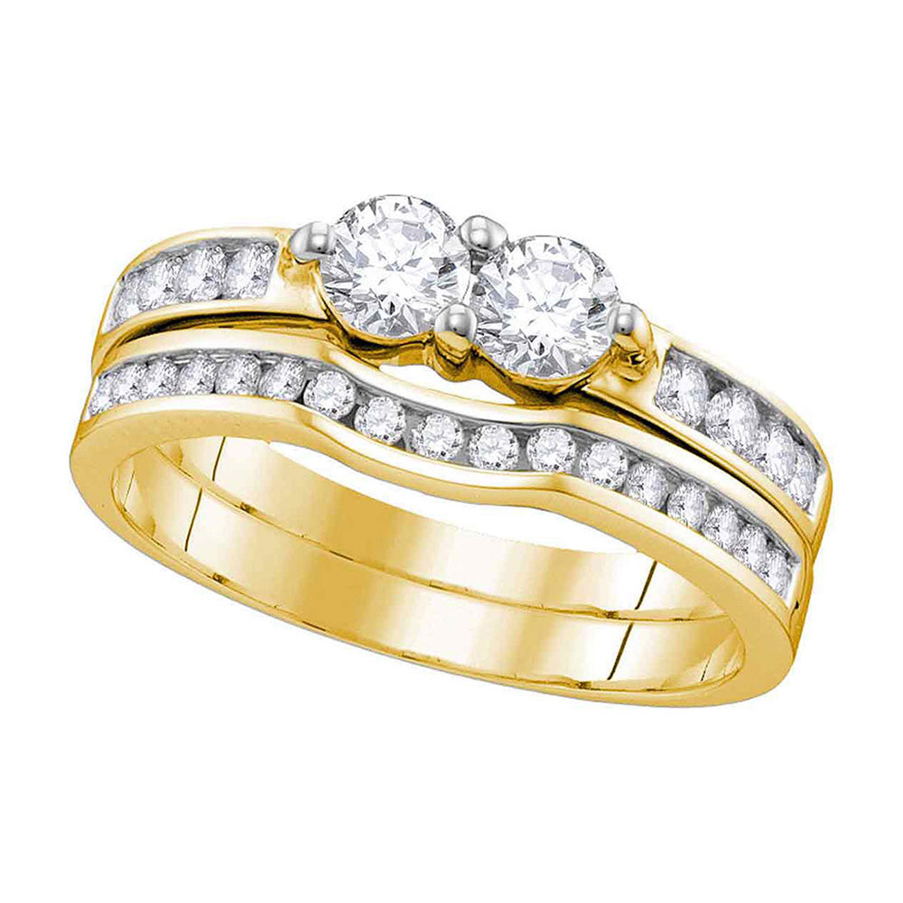 10kt Yellow Gold Round Diamond 2-stone Bridal Wedding Ring Band Set 1/2 Cttw