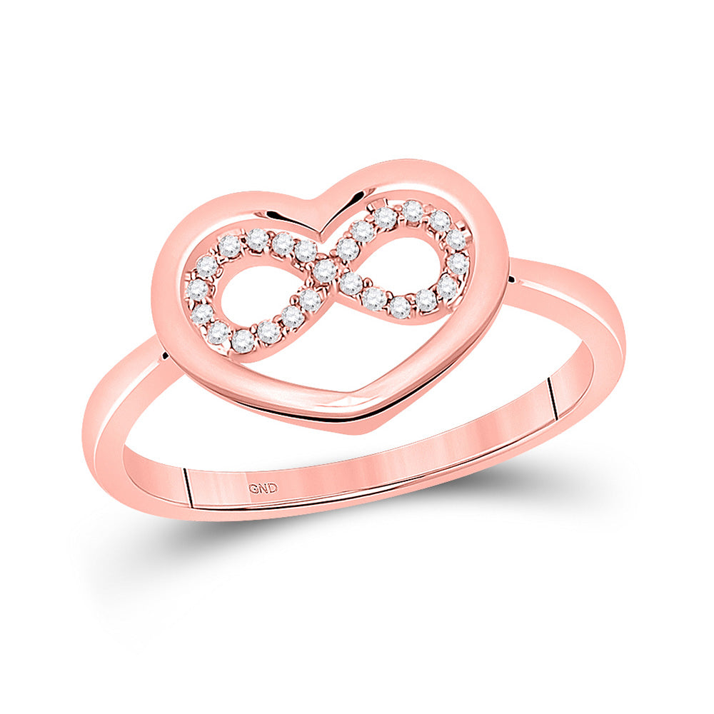 10kt Rose Gold Womens Round Diamond Infinity Heart Ring 1/20 Cttw