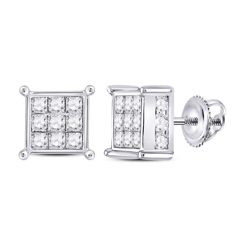 14kt White Gold Womens Princess Diamond Square Earrings 2 Cttw