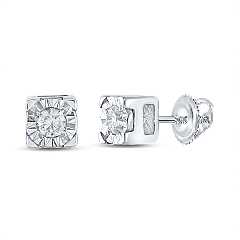 Sterling Silver Womens Round Diamond Solitaire Earrings 1/20 Cttw